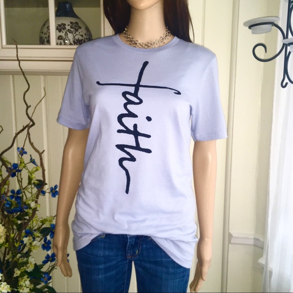 LIGHT BLUE “FAITH” TEE SHIRT ALL COTTON - Picture 6 of 6